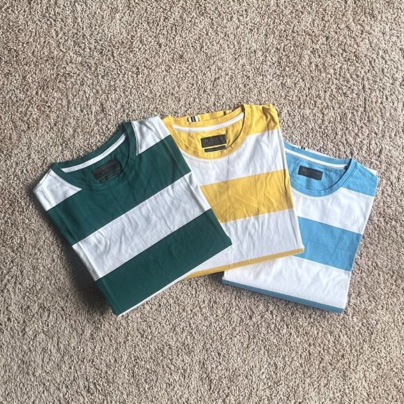 New SELECTED Yellow & White Striped Cotton T-Shirt - Size L (Unisex) - Picture 2 of 6